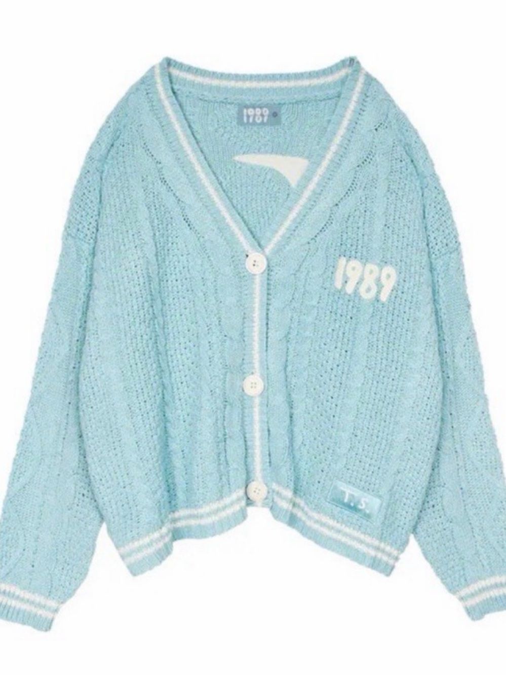 1989 Taylor’s Version Soft Cable Knit V-Neck Cardigan Sweater - Light Blue